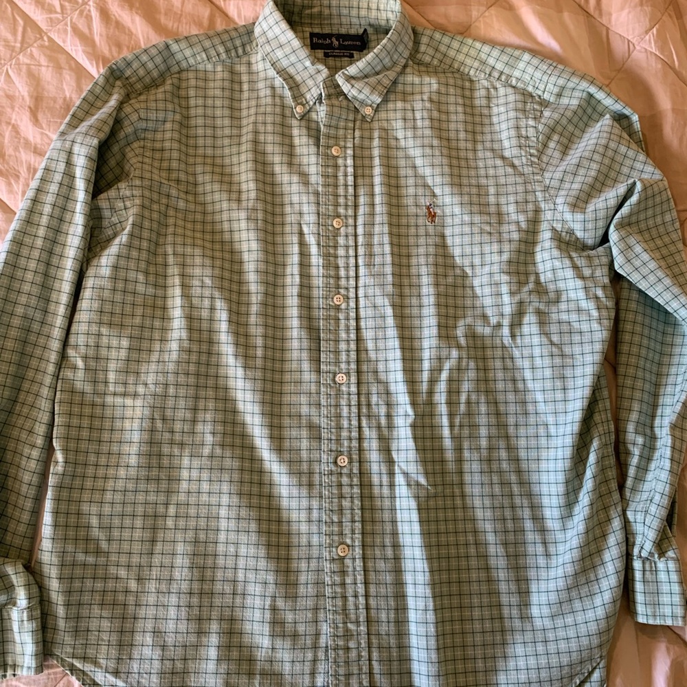 Ralph Lauren Classic Fit Light Green Checkered Shirt Size XL